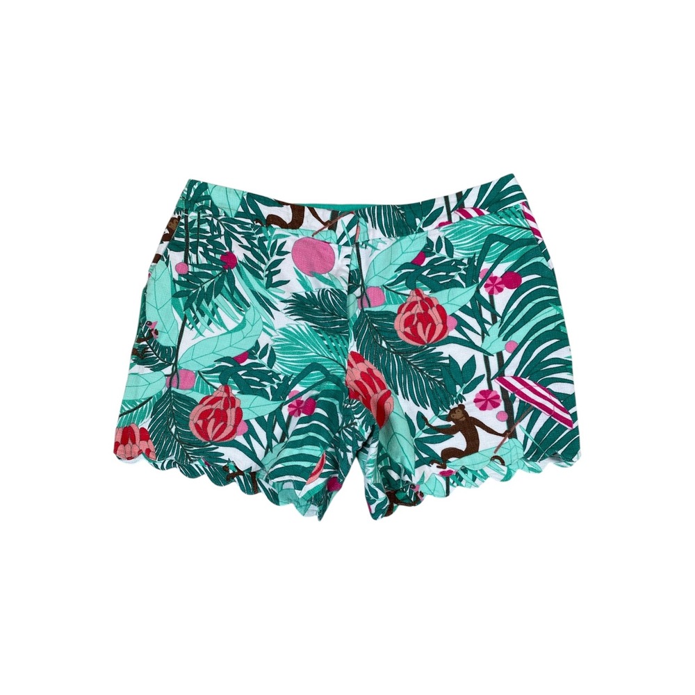 Talbots Tropical Jungle Monkey Shorts Women 16W Petite Green Scalloped Hem Beach
